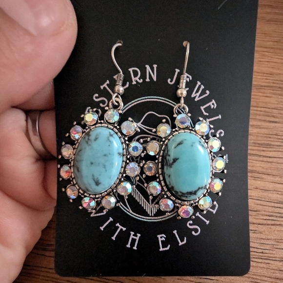 Turquoise and Silver Crystal Drop Earrings - Picture 4 of 6